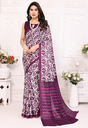 Digital Printed Cotton Silk Saree in Off White