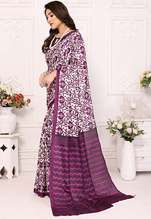 Digital Printed Cotton Silk Saree in Off White