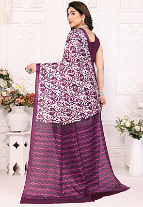 Digital Printed Cotton Silk Saree in Off White