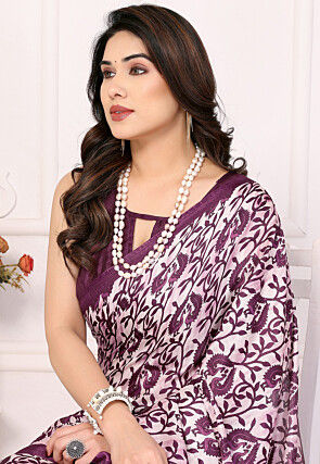 Digital Printed Cotton Silk Saree in Off White