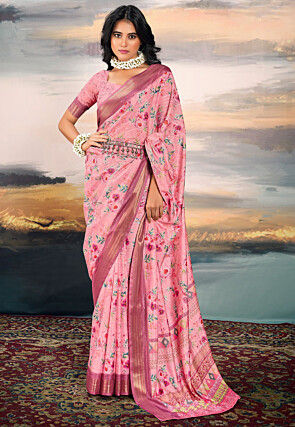 Digital Printed Cotton Silk Saree in Pink