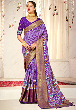 Digital Printed Cotton Silk Saree in Purple