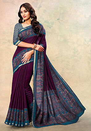 Digital Printed Cotton Silk Saree in Purple