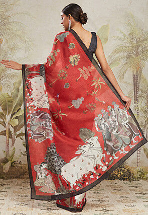 Digital Printed Cotton Silk Saree in Red