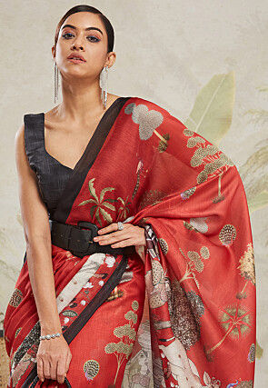 Digital Printed Cotton Silk Saree in Red