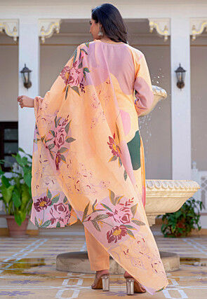 Digital Printed Cotton Slub Pakistani Suit in Peach