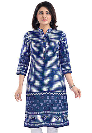 Digital Printed Cotton Slub Straight in Blue