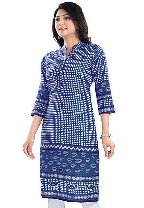 Digital Printed Cotton Slub Straight in Blue