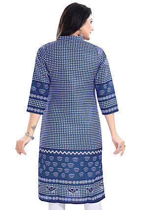 Digital Printed Cotton Slub Straight in Blue