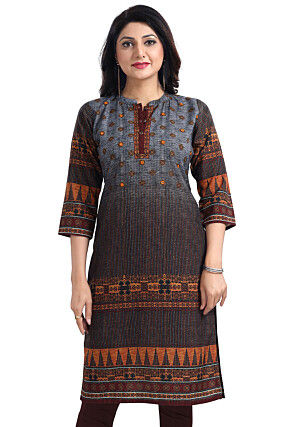 Digital Printed Cotton Slub Straight in Grey and Brown