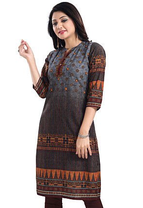 Digital Printed Cotton Slub Straight in Grey and Brown