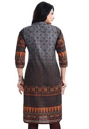 Digital Printed Cotton Slub Straight in Grey and Brown