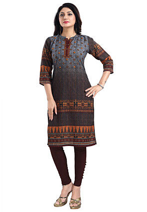 Digital Printed Cotton Slub Straight in Grey and Brown