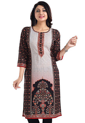 Digital Printed Cotton Slub Straight in Off White and Black