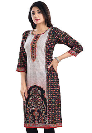 Digital Printed Cotton Slub Straight in Off White and Black