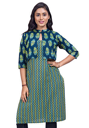 Digital Printed Cotton Straight Kurta in Multicolor
