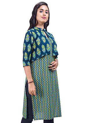 Digital Printed Cotton Straight Kurta in Multicolor