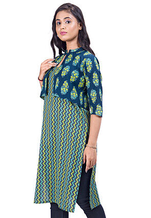 Digital Printed Cotton Straight Kurta in Multicolor