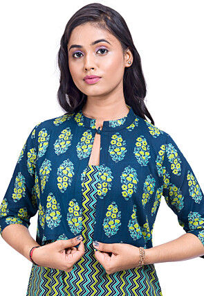 Digital Printed Cotton Straight Kurta in Multicolor