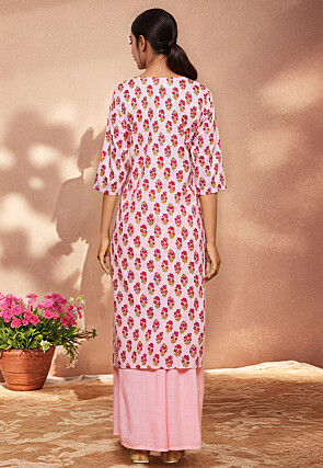 Digital Printed Cotton Straight Kurta in Pink