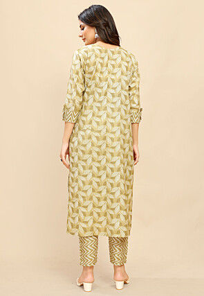 Digital Printed Cotton Straight Kurta Set in Beige