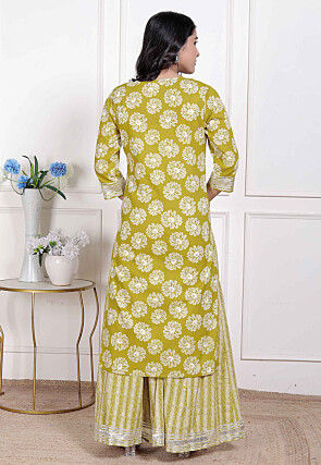 Digital Printed Cotton Straight Kurta Set in Light Green