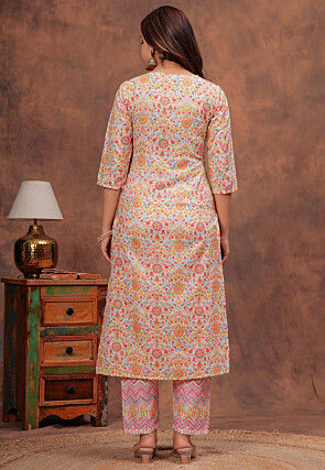 Digital Printed Cotton Straight Kurta Set in Multicolor