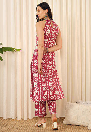 Digital Printed Cotton Straight Kurta Set in Pink