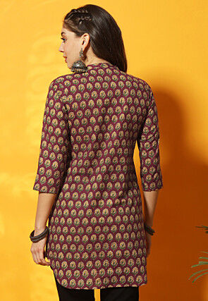 Digital Printed Cotton Straight Kurti in Maroon