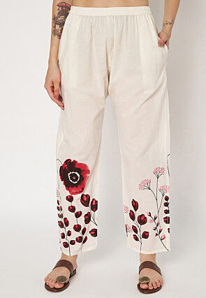 Digital Printed Cotton Straight Kurti Set in Off White