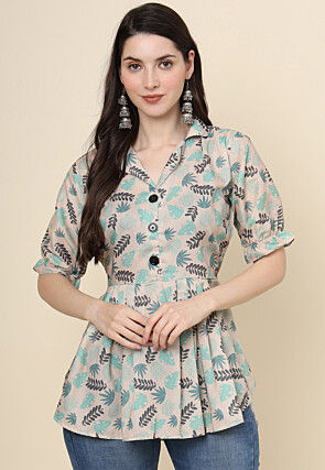 Digital Printed Cotton Top in Beige