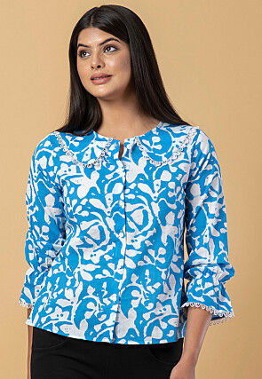 Digital Printed Cotton Top in Blue