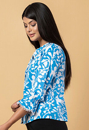 Digital Printed Cotton Top in Blue