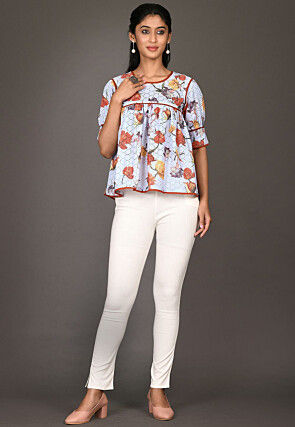 Digital Printed Cotton Top in Light Blue