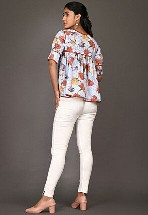 Digital Printed Cotton Top in Light Blue