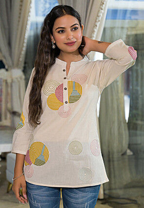 Digital Printed Cotton Top in Off White