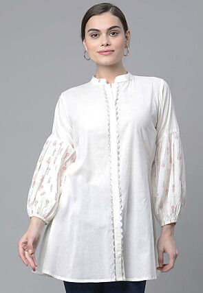 Digital Printed Cotton Top in Off White