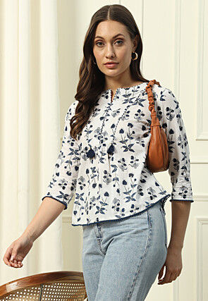 Digital Printed Cotton Top in Off White