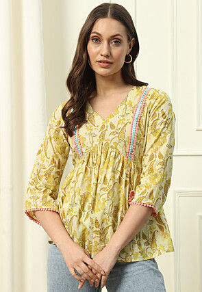 Digital Printed Cotton Top in Yellow