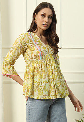 Digital Printed Cotton Top in Yellow