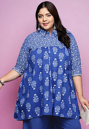 Digital Printed Cotton Tunic in Blue
