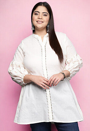 Digital Printed Cotton Tunic in Off White