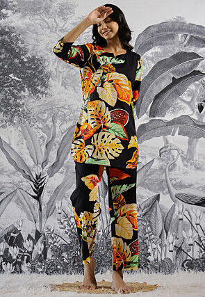 Digital Printed Cotton Co Ord Set in Black