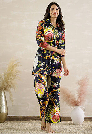 Digital Printed Cotton Co Ord Set in Black