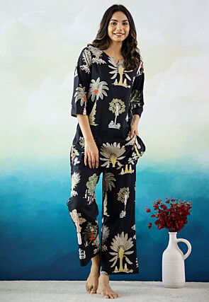 Digital Printed Cotton Co Ord Set in Black