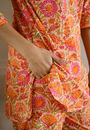 Digital Printed Cotton Co Ord Set in Light Orange