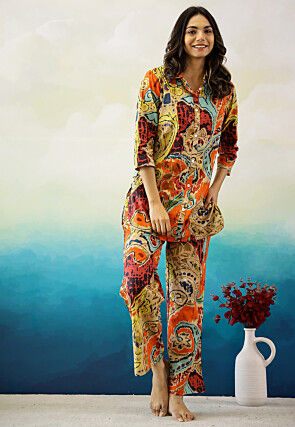 Digital Printed Cotton Co Ord Set in Multicolor
