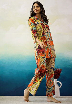 Digital Printed Cotton Co Ord Set in Multicolor