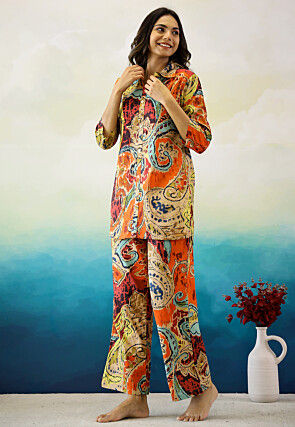 Digital Printed Cotton Co Ord Set in Multicolor
