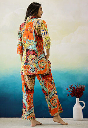 Digital Printed Cotton Co Ord Set in Multicolor